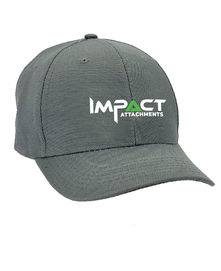 Gray Impact Attachments branded cap, part of the official merchandise collection, perfect for outdoor wear.